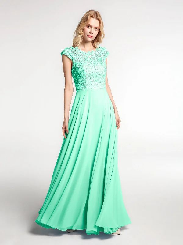 Illusion Wrap Neck Lace and Chiffon Maxi Dress-Turquoise Trendy Short Sleeve Maxi Dress