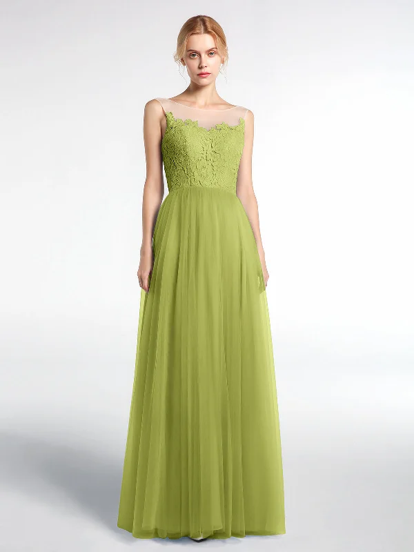 Illusion Neckline Lace and Tulle Maxi Dress-Clover Comfortable Plunging Neckline Maxi Dress