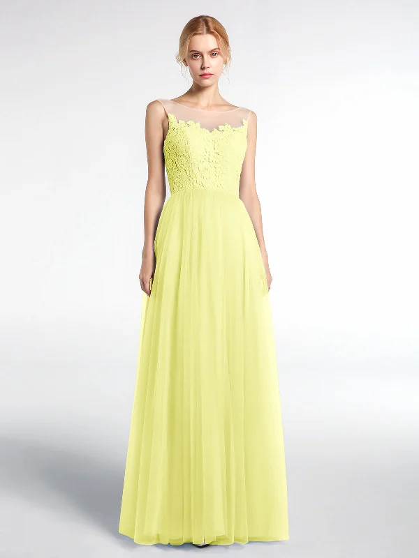 Illusion Neckline Lace and Tulle Maxi Dress-Daffodil Stylish One-Shoulder Maxi Dress