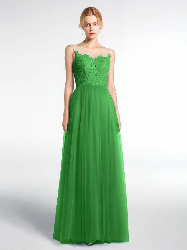 Illusion Neckline Lace and Tulle Maxi Dress-Green Cozy Ribbed Maxi Dress