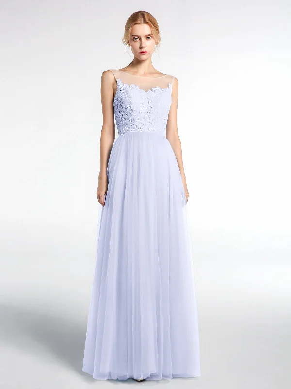 Illusion Neckline Lace and Tulle Maxi Dress-Lavender Elegant Maxi Dress with Lace