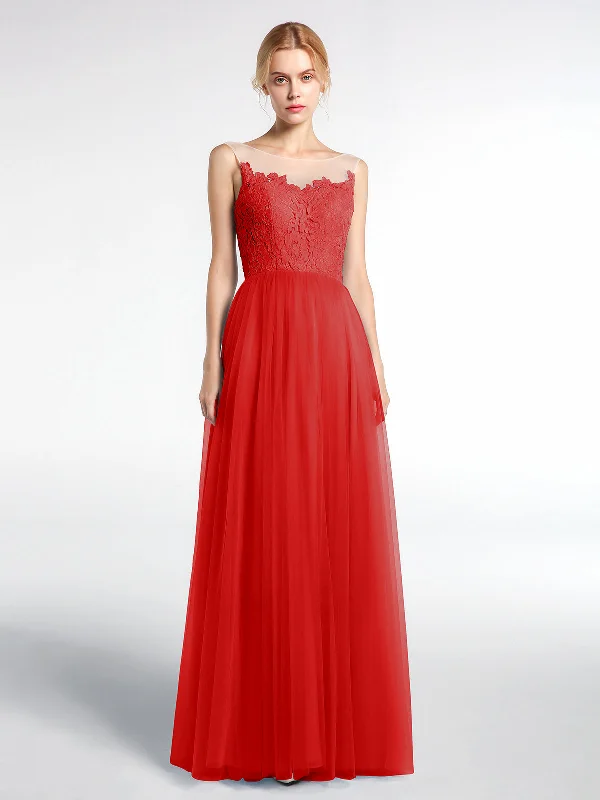 Illusion Neckline Lace and Tulle Maxi Dress-Red Elegant Boho Maxi Dress