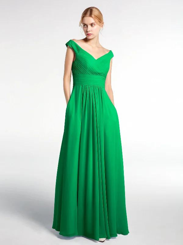 Off shoulder V-neck Maxi Dress with Pockets-Emerald Trendy Button Front Maxi Dress