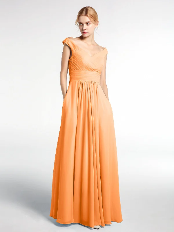 Off shoulder V-neck Maxi Dress with Pockets-Orange Fashionable Sheer Maxi Dress