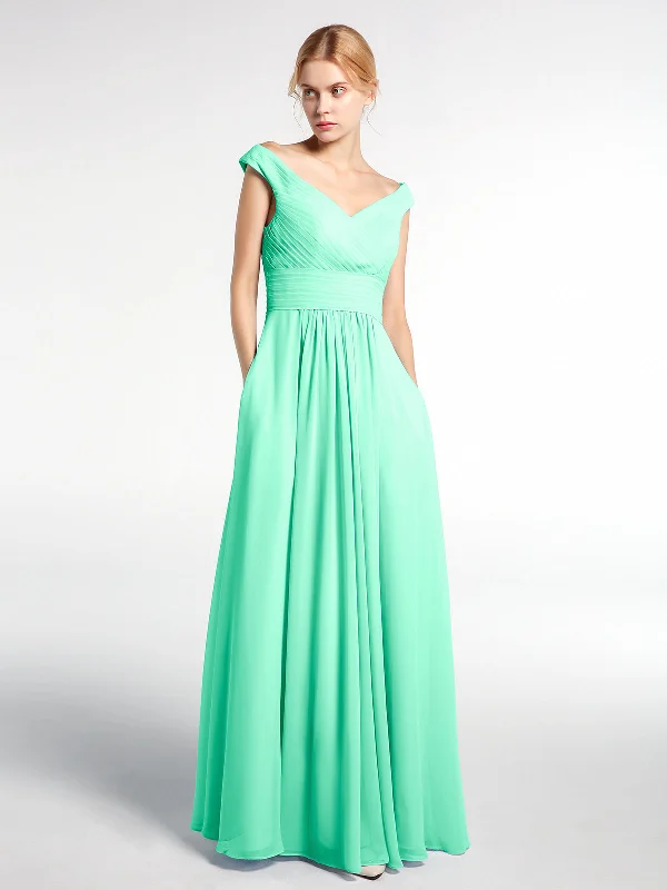 Off shoulder V-neck Maxi Dress with Pockets-Turquoise Fashionable Layered Maxi Dress