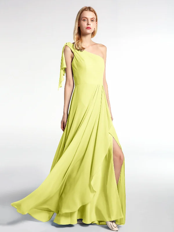 One Shoulder Chiffon Maxi Dress with Cascade-Daffodil Stylish Off-Shoulder Maxi Dress