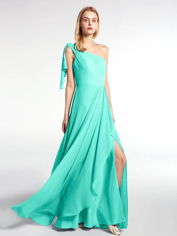 One Shoulder Chiffon Maxi Dress with Cascade-Spa Comfortable Cotton Maxi Dress