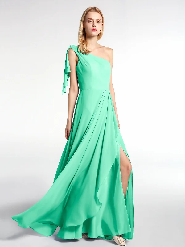 One Shoulder Chiffon Maxi Dress with Cascade-Turquoise Classic Black Maxi Dress