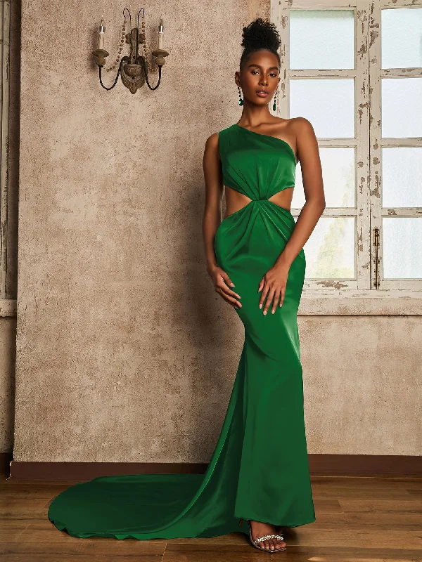 One Shoulder Ruched Waist Cut-Out Maxi Dress Emerald Cozy Cold-Shoulder Maxi Dress