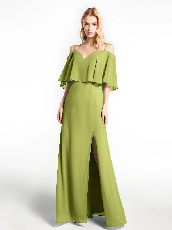 Ruffled Cold Shoulder Maxi Dress with Flounce Overlay Clover Classic Strapless Maxi Dress