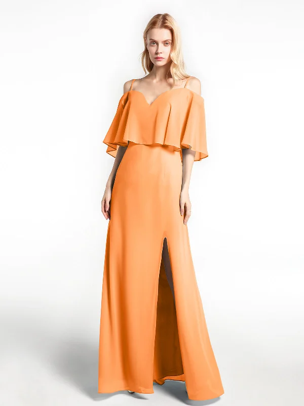 Ruffled Cold Shoulder Maxi Dress with Flounce Overlay Orange Elegant Tiered Maxi Dress