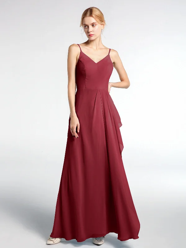 V-neck Chiffon Simple Maxi Dress with Spaghetti Straps-Burgundy Stylish Boho Maxi Dress