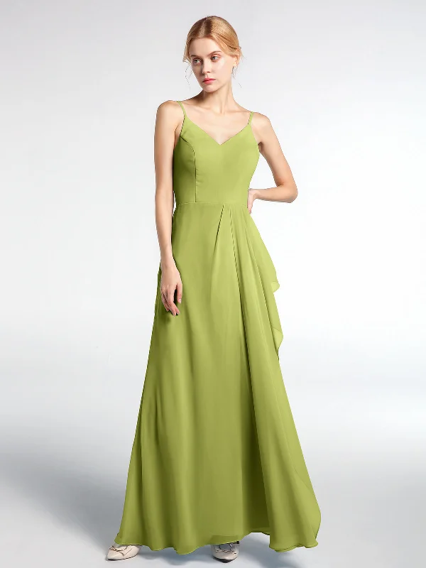 V-neck Chiffon Simple Maxi Dress with Spaghetti Straps-Clover Comfortable Ruffle Hem Maxi Dress