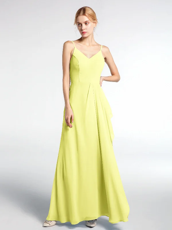 V-neck Chiffon Simple Maxi Dress with Spaghetti Straps-Daffodil Comfortable Cotton Maxi Dress