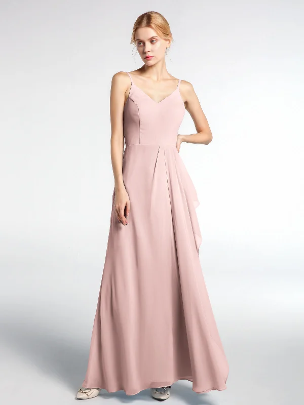 V-neck Chiffon Simple Maxi Dress with Spaghetti Straps-Dusty Rose Stylish Maxi Dress with Pleats