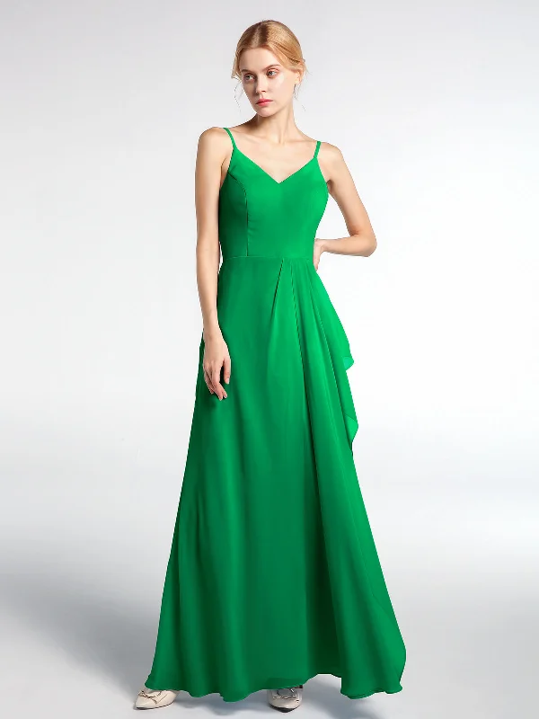 V-neck Chiffon Simple Maxi Dress with Spaghetti Straps-Emerald Classic Strapless Maxi Dress