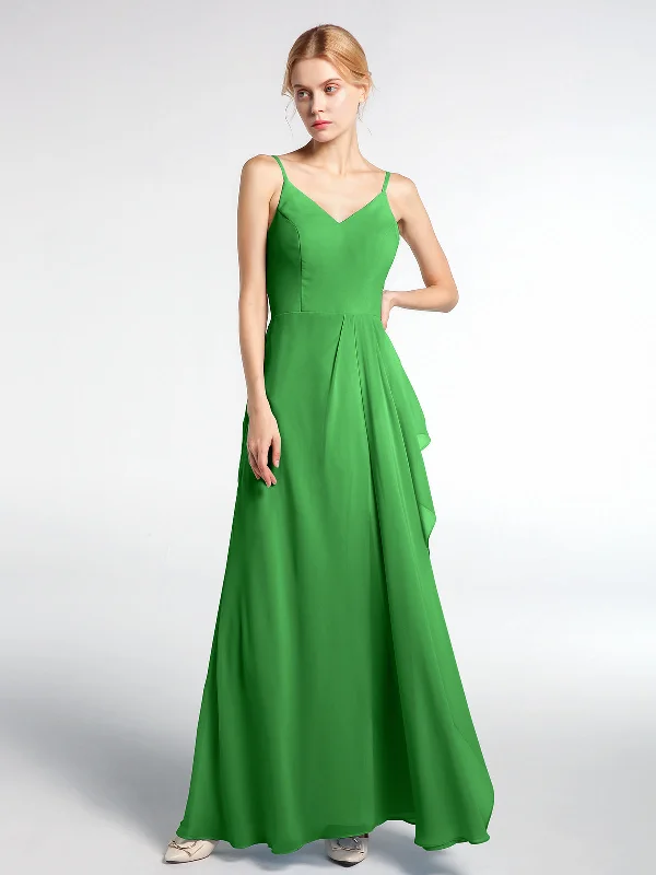 V-neck Chiffon Simple Maxi Dress with Spaghetti Straps-Green Comfortable Ruffle Hem Maxi Dress