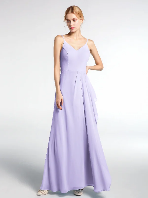 V-neck Chiffon Simple Maxi Dress with Spaghetti Straps-Lilac Stylish Longline Maxi Dress