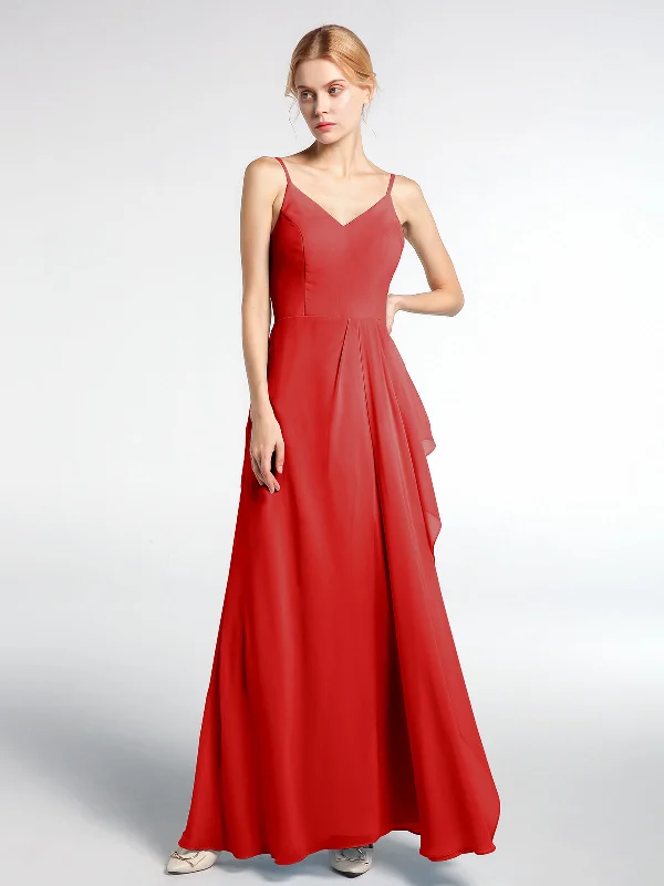 V-neck Chiffon Simple Maxi Dress with Spaghetti Straps-Red Stylish Boho Maxi Dress