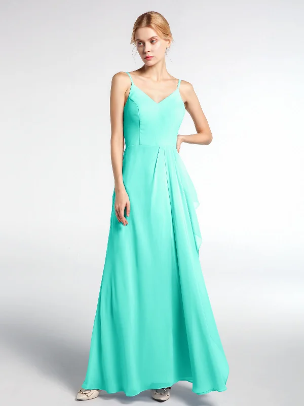 V-neck Chiffon Simple Maxi Dress with Spaghetti Straps-Spa Cozy Ruffle Sleeve Maxi Dress