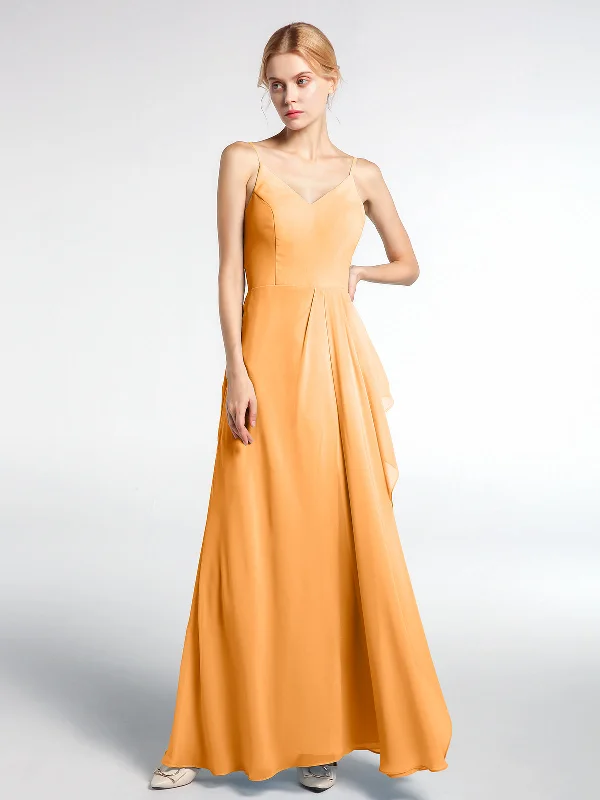 V-neck Chiffon Simple Maxi Dress with Spaghetti Straps-Tangerine Trendy Maxi Dress with Bow