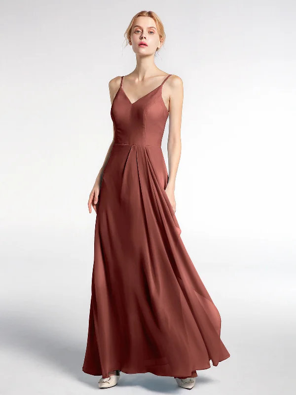 V-neck Chiffon Simple Maxi Dress with Spaghetti Straps-Terracotta Chic Summer Maxi Dress