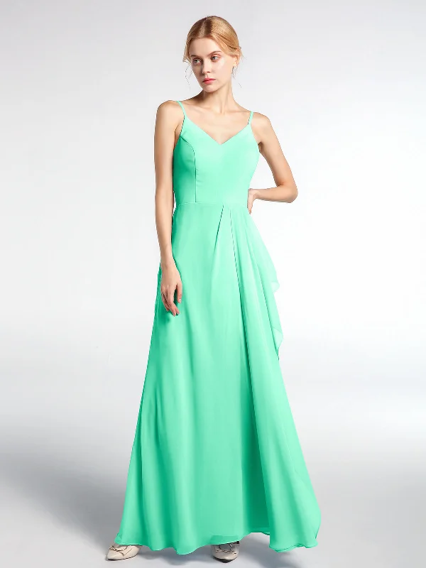 V-neck Chiffon Simple Maxi Dress with Spaghetti Straps-Turquoise Elegant Pleated Maxi Dress