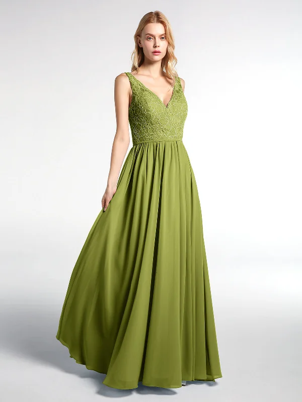 V-neck Lace Top Chiffon Skirt Maxi Dress-Clover Fashionable Layered Maxi Dress