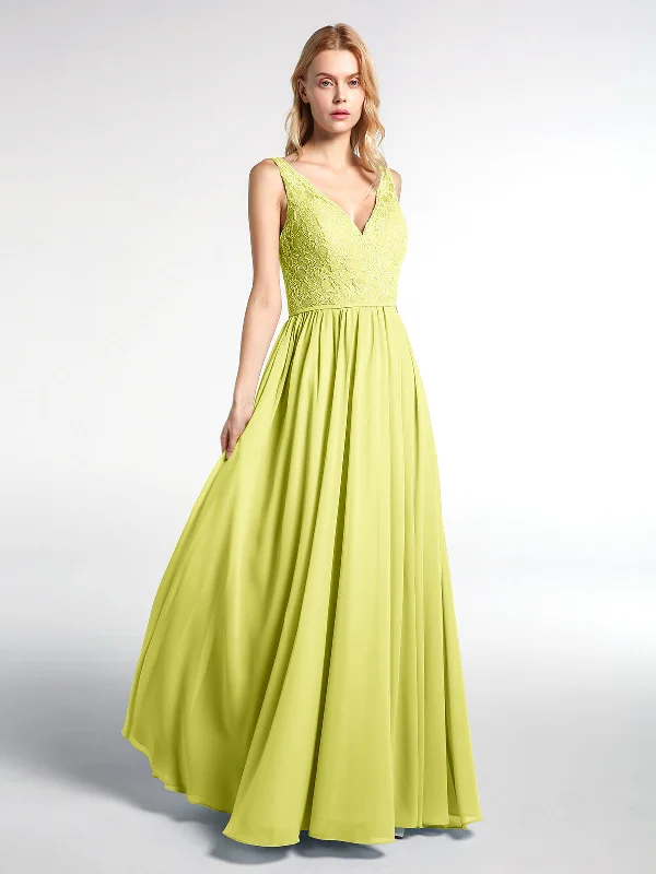 V-neck Lace Top Chiffon Skirt Maxi Dress-Daffodil Elegant Maxi Dress with Ruffles