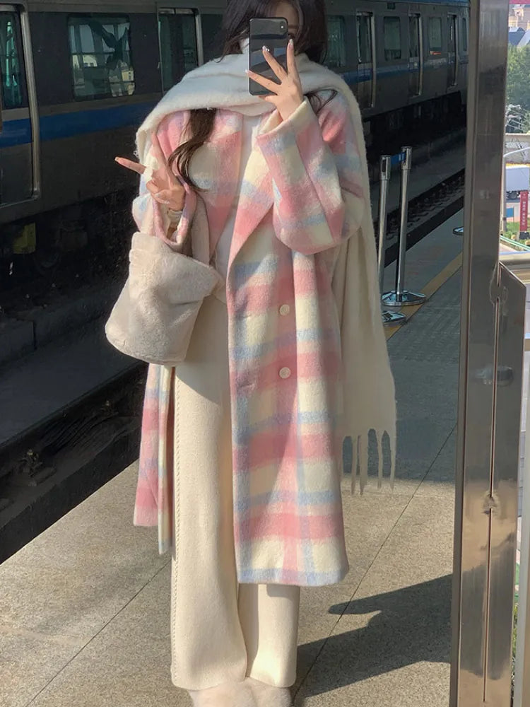 Winter Rainbow Woollen Coats Women Casual Warm Loose Plaid Long Coats Female Korean Fashion Office Lady Trench Jackets Y2k Wool Fabric Cashmere Fabric Tweed Fabric Winter Rainbow Woollen Coats Women Casual Warm Loose Plaid Long Coats Female Korean Fashion Office Lady Trench Jackets Y2k Wool Fabric Cashmere Fabric Tweed Fabric