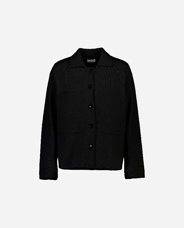 Jacket aus Cashmere-Mischung in Schwarz Tiered Jacket Buttoned Jacket Zippered Jacket