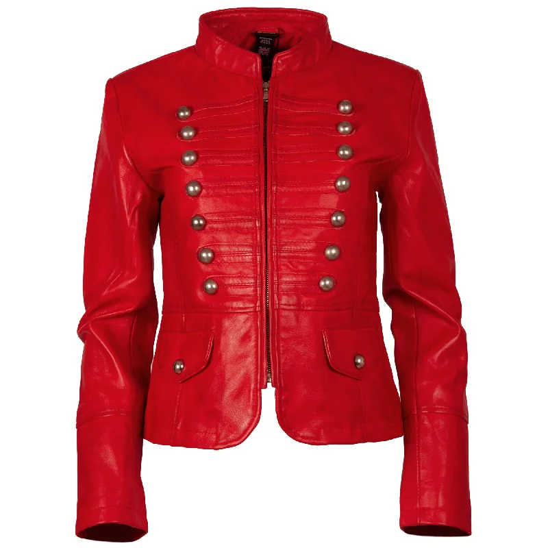 T5J4 Women’s Military Parade Jacket - Red Toggled Jacket Drawstring Jacket Belted Jacket