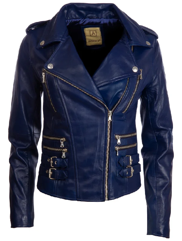 AGSM Women's Biker Jacket - Navy Blue Wool Jacket Cashmere Jacket Tweed Jacket