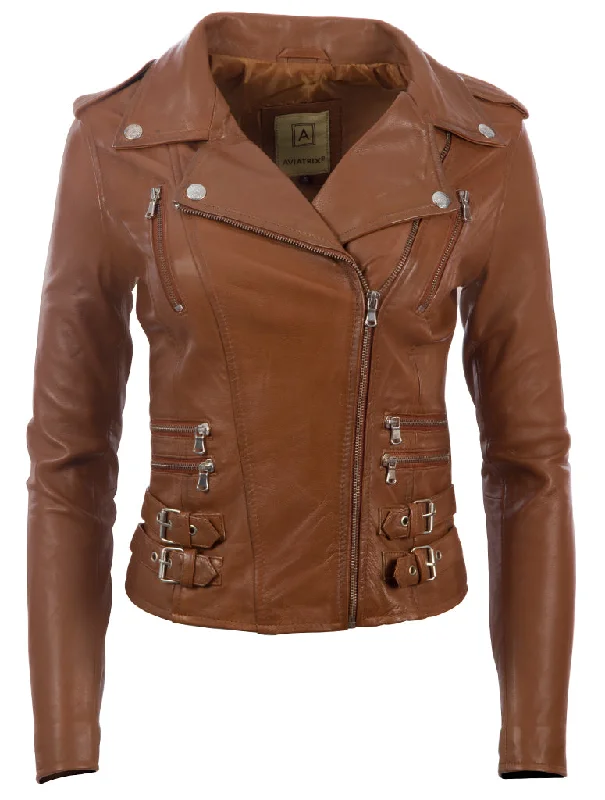AGSM Women's Biker Jacket - Timber V-Neck Jacket Boat Neck Jacket Square Neck Jacket