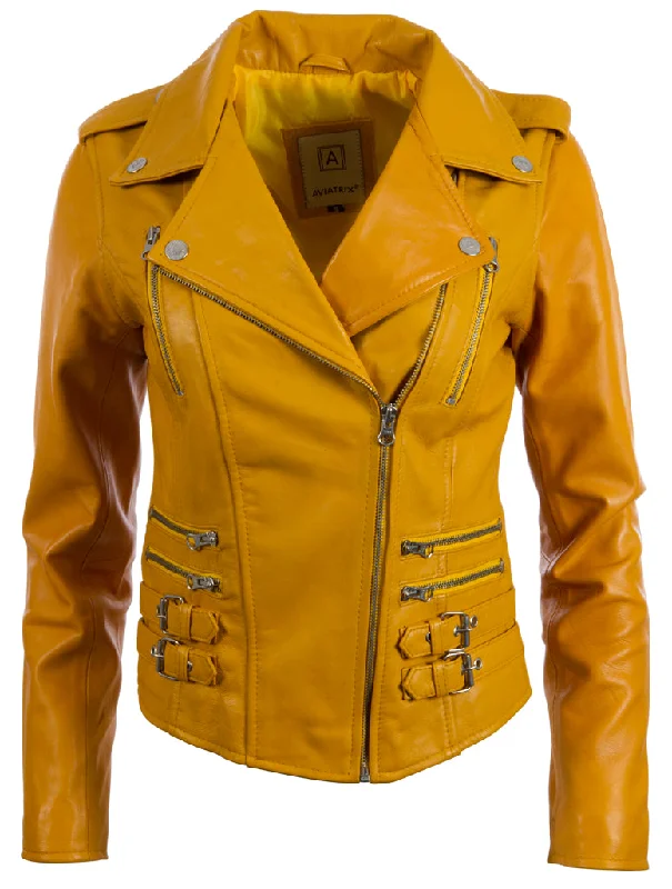 AGSM Women's Biker Jacket - Yellow Mesh Jacket Canvas Jacket Denim Jacket