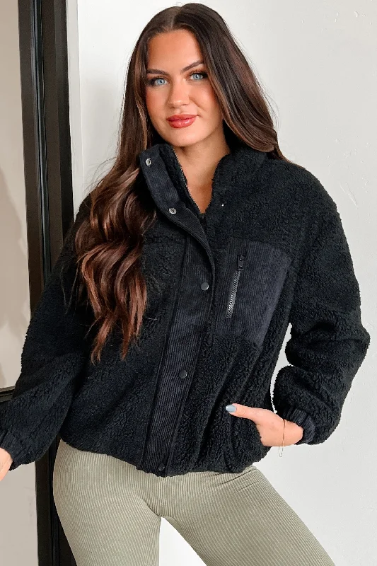 DOORBUSTER Breezy Nights Sherpa Jacket (Black) Wool Jacket Cashmere Jacket Tweed Jacket DOORBUSTER Breezy Nights Sherpa Jacket (Black) Wool Jacket Cashmere Jacket Tweed Jacket