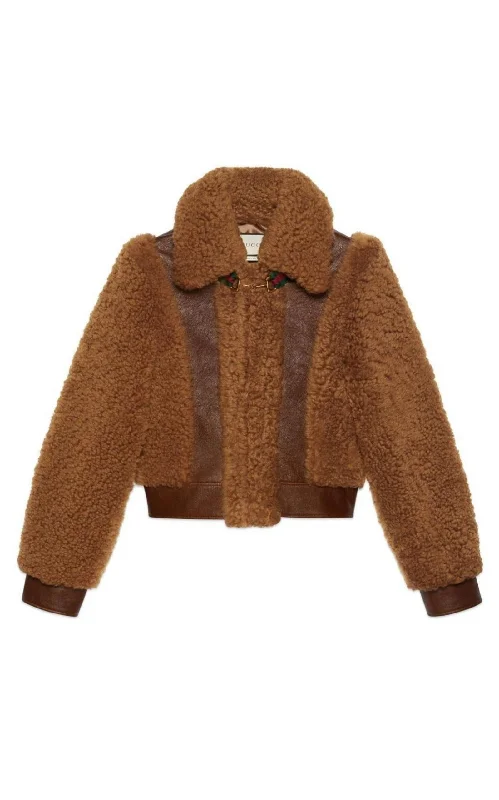 Brown Curly Shearling Jacket Nylon Fabric Polyester Fabric Spandex Fabric