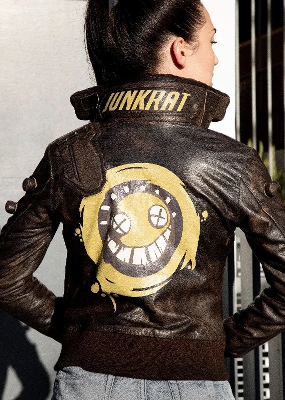 Womens Overwatch Junkrat Leather Jacket Zippered Jacket Buttoned Jacket Snapped Jacket