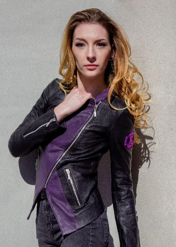 Womens Overwatch Sombra Leather Jacket Black and Purple Satin Jacket Silk Jacket Chiffon Jacket Womens Overwatch Sombra Leather Jacket Black and Purple Satin Jacket Silk Jacket Chiffon Jacket