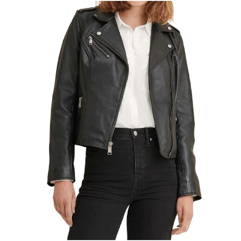 Casual Black Biker Motorcycle Sheepskin Leather Jacket Women Lace Jacket Ribbed Jacket Sequined Jacket Casual Black Biker Motorcycle Sheepskin Leather Jacket Women Lace Jacket Ribbed Jacket Sequined Jacket