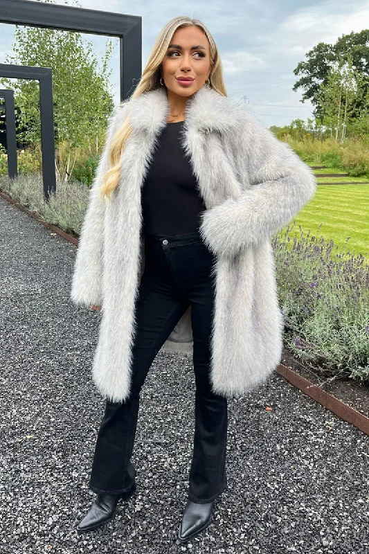 Cream Tipped Faux Fur Long Jacket Fitted Jacket Loose Jacket Oversized Jacket