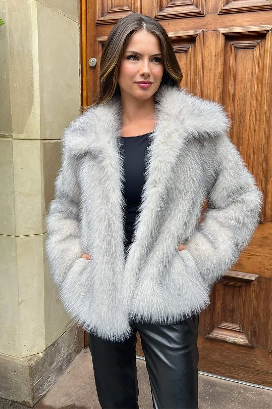 Cream Tipped Faux Fur Short Jacket Insulated Jacket Fitted Jacket Loose Jacket
