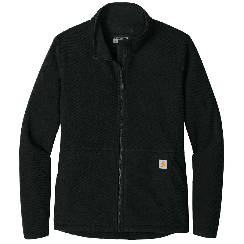 Carhartt Women's Black Textured Full-Zip Fleece Jacket Cardigan Sweater Pullover