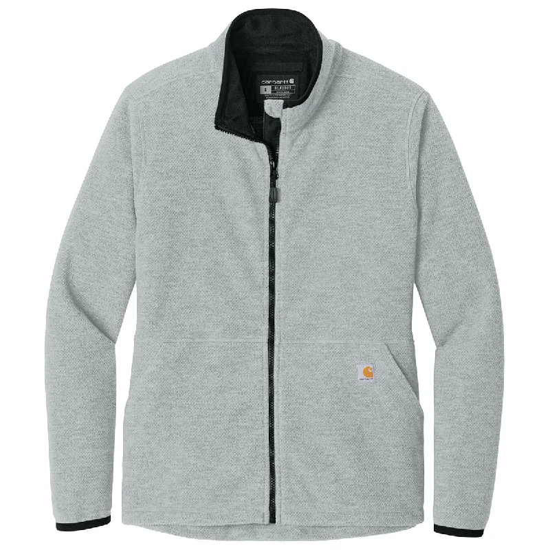 Carhartt Women's Heather Grey Textured Full-Zip Fleece Jacket Herringbone Jacket Houndstooth Jacket Plaid Jacket
