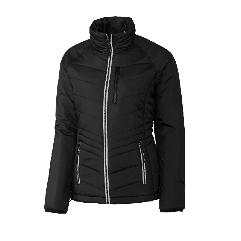 Cutter & Buck Women's Black Barlow Pass Jacket Zippered Front Buttoned Front Snap Front