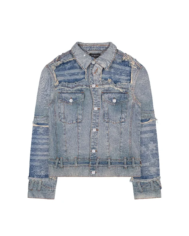 Washed Liberty Denim Jacket Notch Collar Jacket Peter Pan Collar Jacket Cowl Neck Jacket