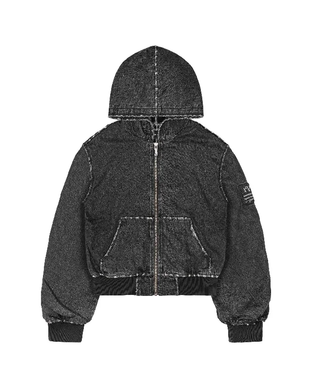 Denim Work Jacket Notch Collar Peter Pan Collar Cowl Neck