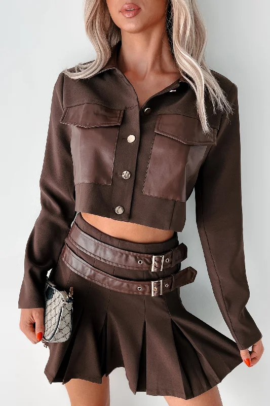 Different Type Of Girl Crop Jacket & Skirt Set (Chocolate) Knit Jacket Woven Jacket Fleece Jacket