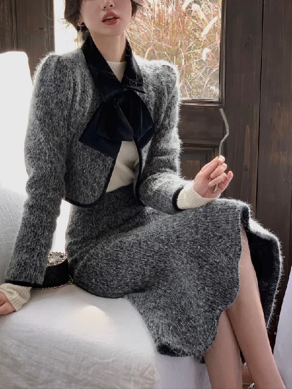 Getadme Elegant Blazers Suits Women Korea Fashion Casual Elegant Jacket Coats + Skrits 2 Piece Dress Set Female Y2k Clothing Winter Bomber Jacket Anorak Windbreaker