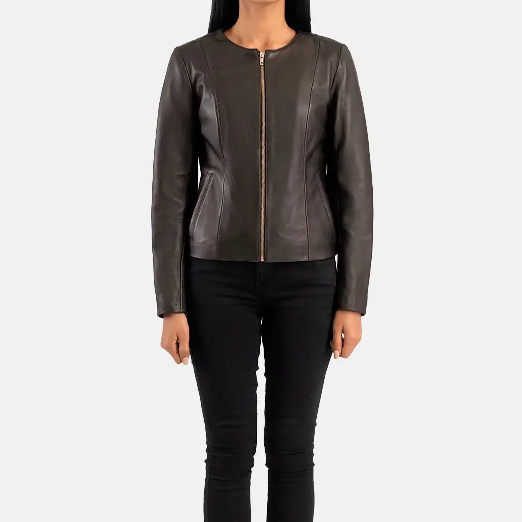 Elixir Collarless Leather Jacket Chenille Fabric Brocade Fabric Lace Fabric